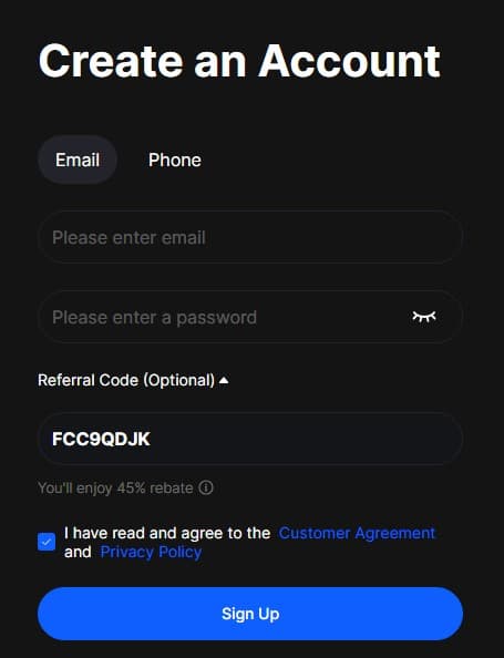 Create account step 1: Enter your email and a password