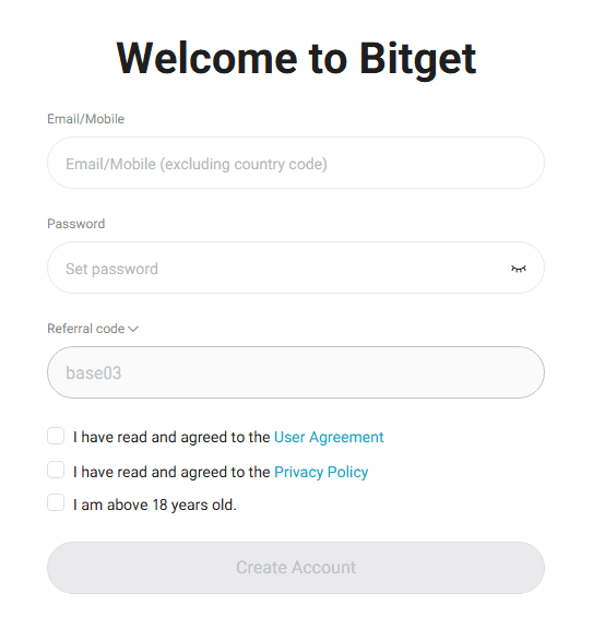 Create account step 1: Enter your email and a password