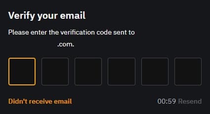 Create account step 2: Enter the email verification code