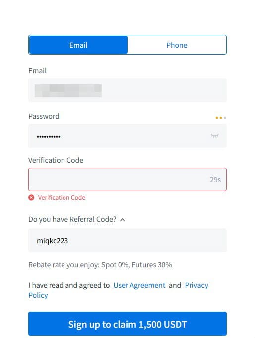 Create account step 3: Enter the email verification code