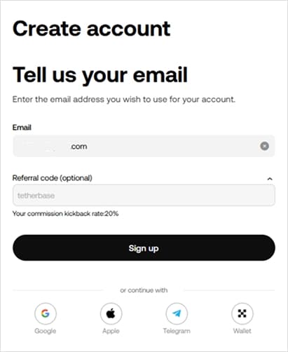 Create account step 1: Enter your email